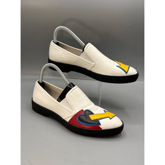 Prada Slip-On Loafers Shoes Arrow & Heart Design Size 38.5 White & Black - Picture 1 of 9